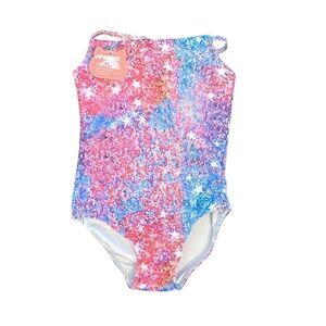 Aflyko Girls' Glittery One-Piece Swimsuit Size 4 Pink Blue Gradient